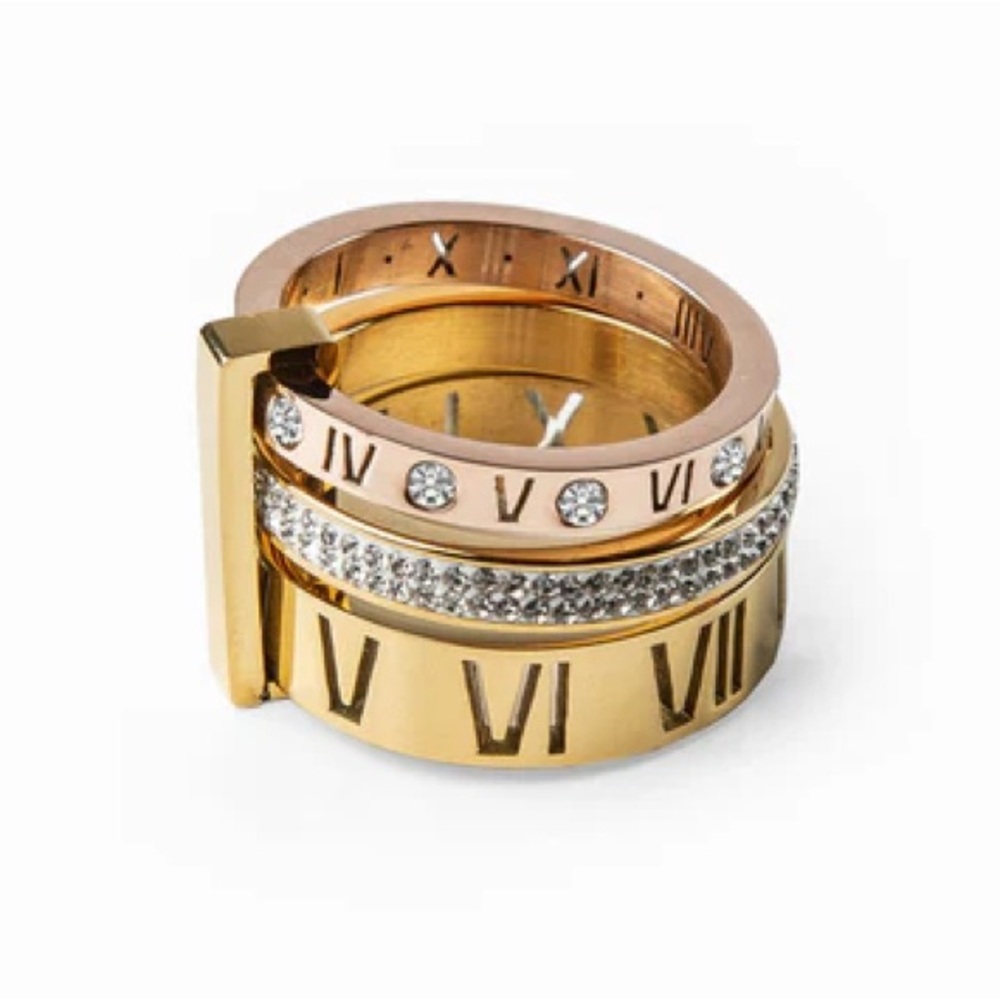 NEW TRIPLE STACK STONE RING - GOLD SIZE 6